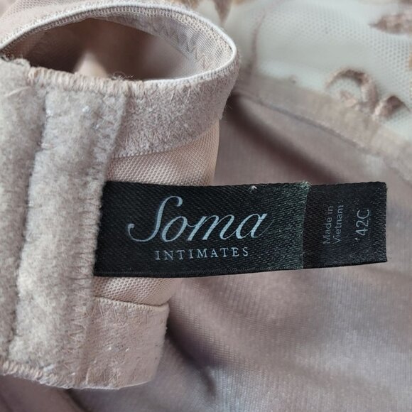 Soma Underwire Full Coverage Sheer Bra Cream Tan 42C Embroidered Unlined Lace - Picture 9 of 12